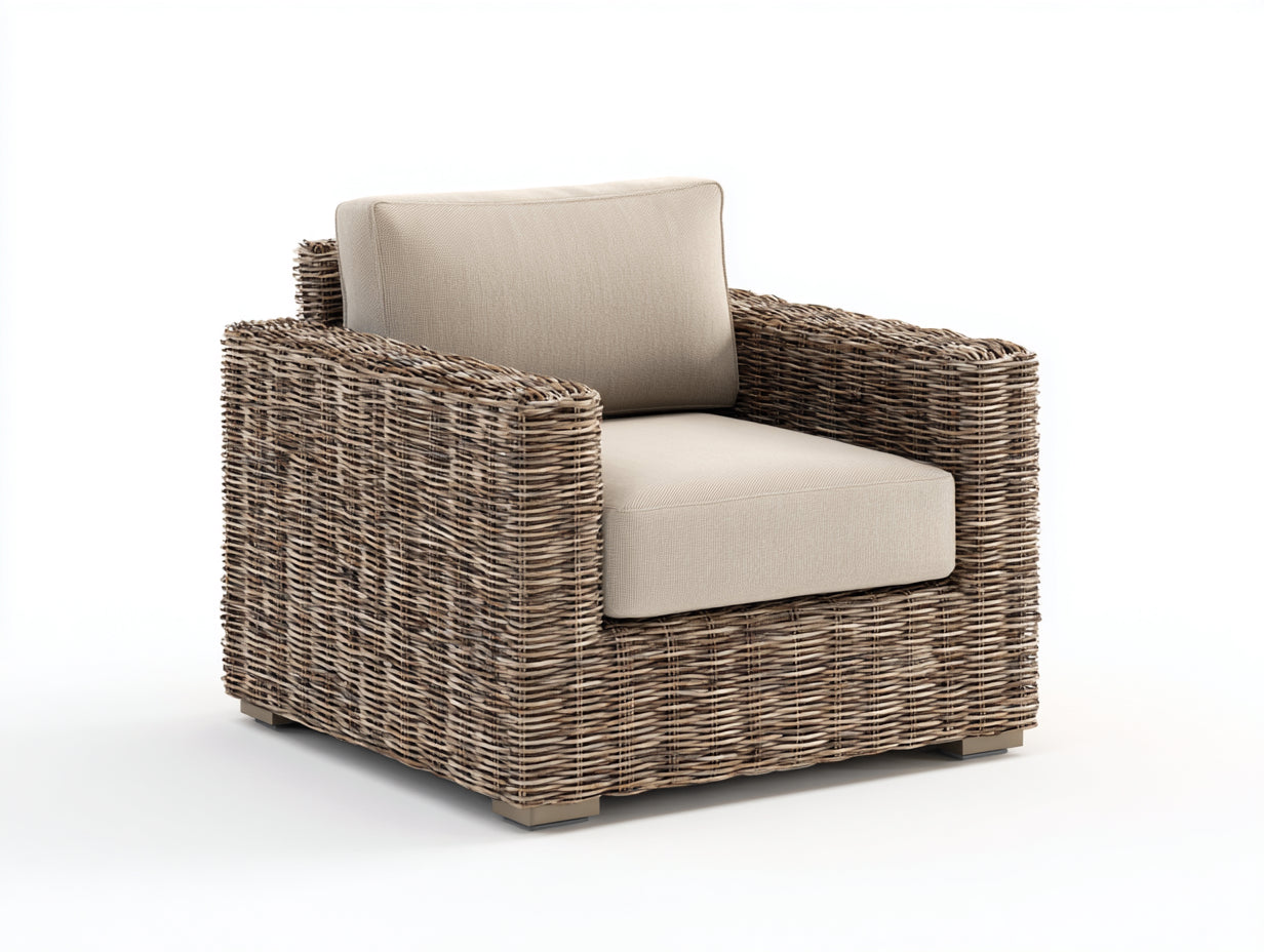Sillones de ratán 85x80x78 cm - natural y beige - diseño cuadrado con cojines