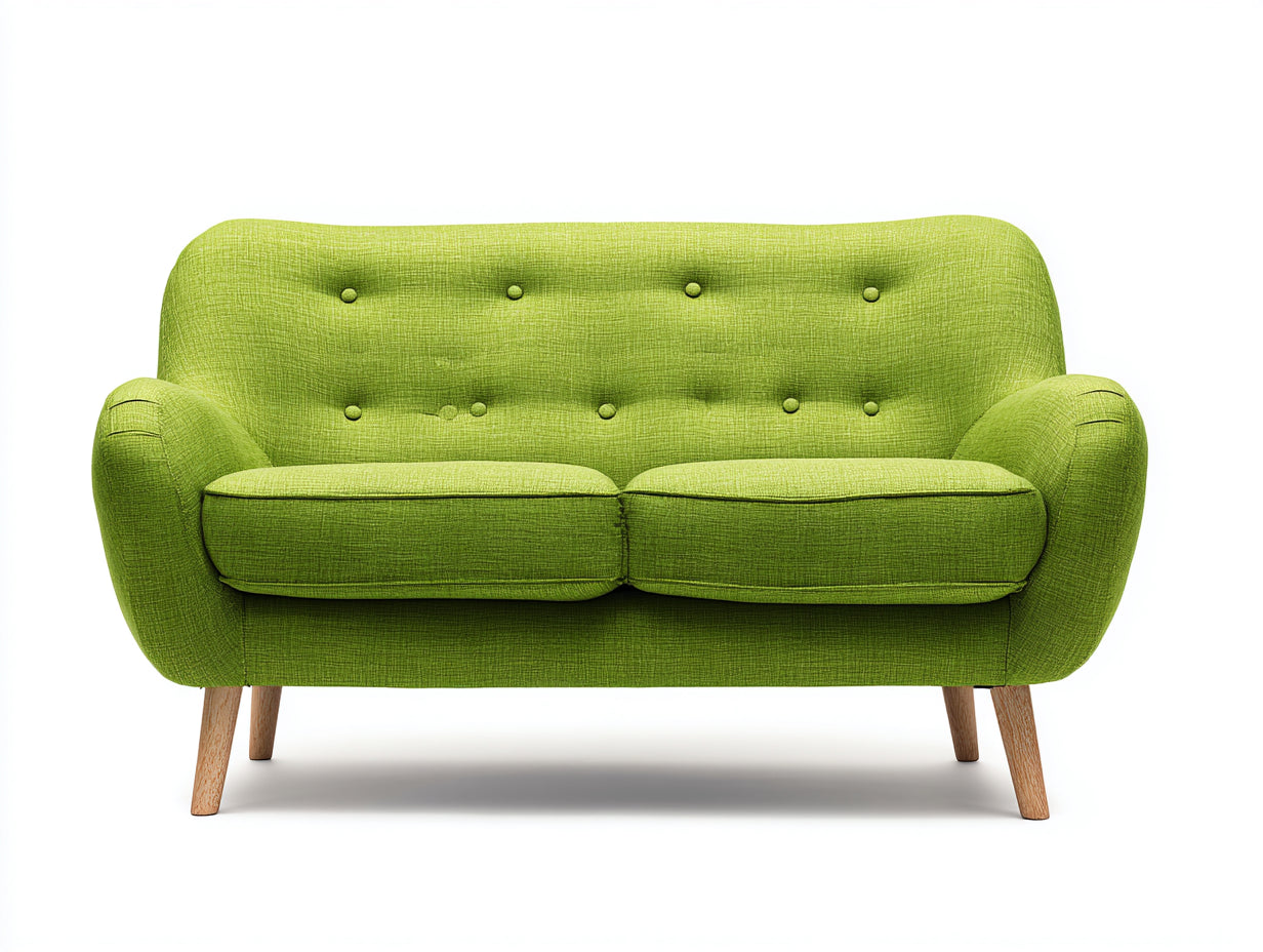Sofás 2 plazas 138x76x82 cm - tela verde y patas de madera - estilo retro para salón