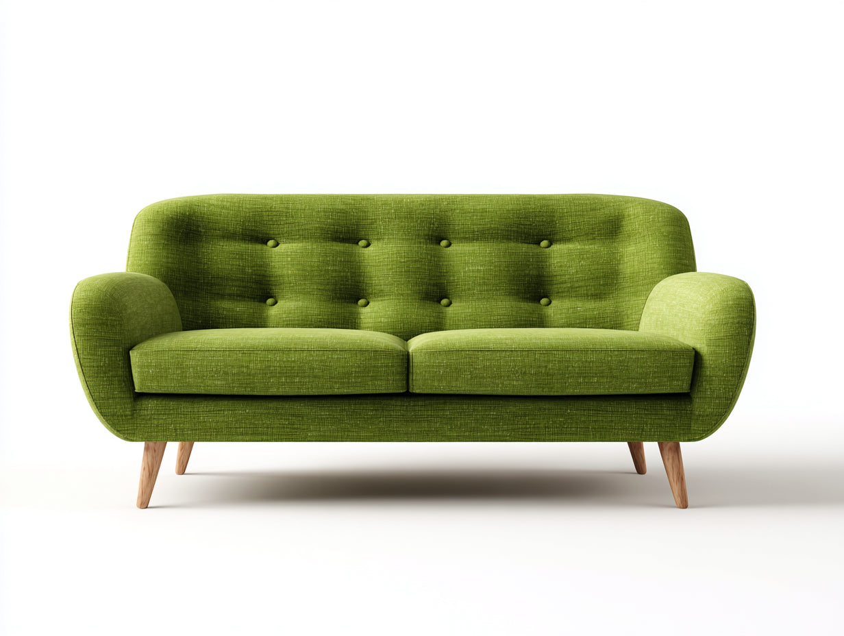 Sofás 2 plazas 165x80x78 cm - tela verde y patas de madera - respaldo capitoné - estilo moderno