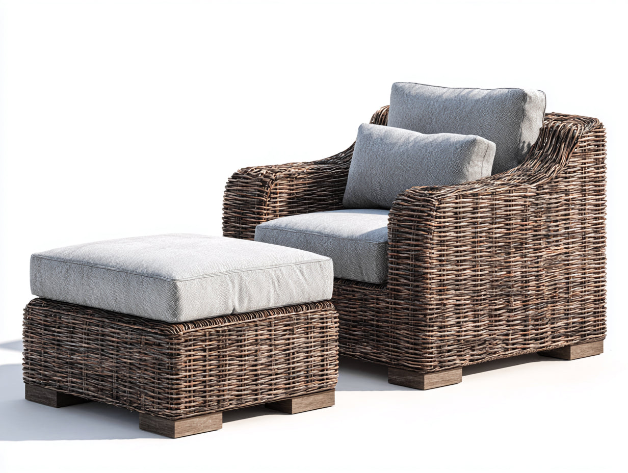 Sillones de ratán ratán tejido 88x92x84 cm marrón oscuro - conjunto con reposapiés