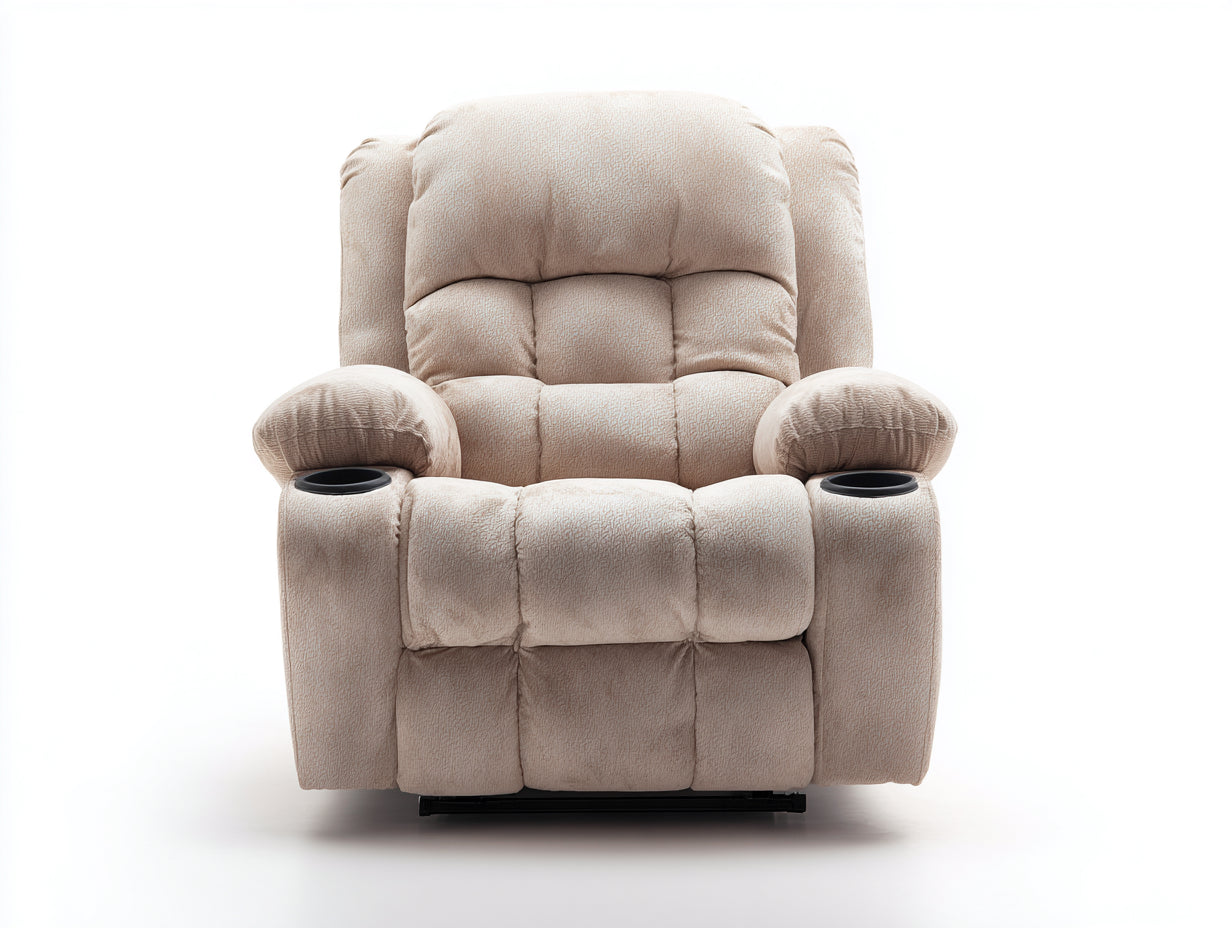 Sillones reclinables tapizados en tela 100x95x105 cm - Crema - reposapiés extensible con 2 portavasos