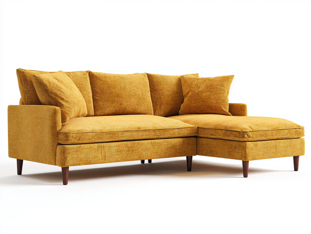 Sofás de esquina de tela 260x160x82 cm - amarillo mostaza - estilo moderno con chaise longue
