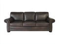 Sofás 3 plazas 216x87x83 cm - tapizado marrón oscuro efecto cuero - diseño clásico