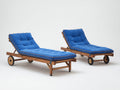 Tumbonas de jardín madera maciza 188x72x92 cm - azul-marrón - diseño reclinable con ruedas