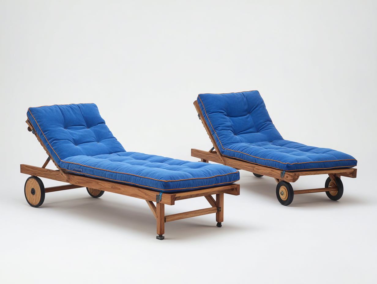 Tumbonas de jardín madera maciza 188x72x92 cm - azul-marrón - diseño reclinable con ruedas