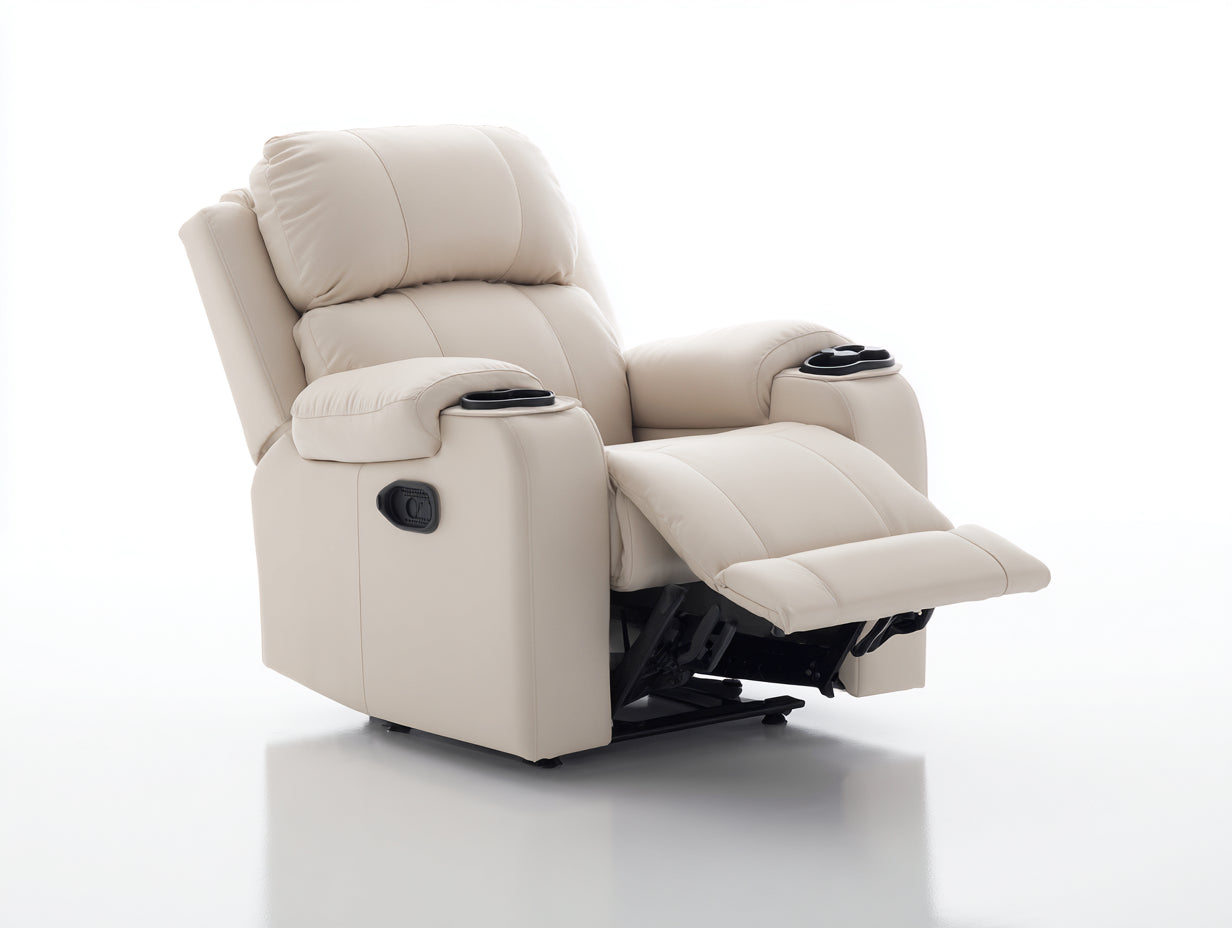 Sillones reclinables de cuero sintético 92x95x106 cm - crema - sillón relax con reposapiés extensible y portavasos