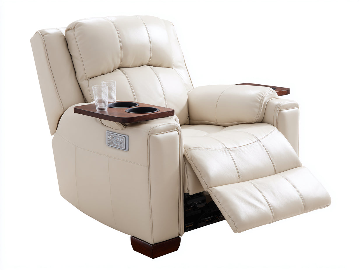 Sillones reclinables tapizados 98x100x106 cm - crema-marrón - reposapiés extensible con bandejas y portavasos para salón