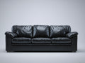 Sofás lineales de 3 plazas - cuero sintético negro 220x90x85 cm - diseño moderno para salón