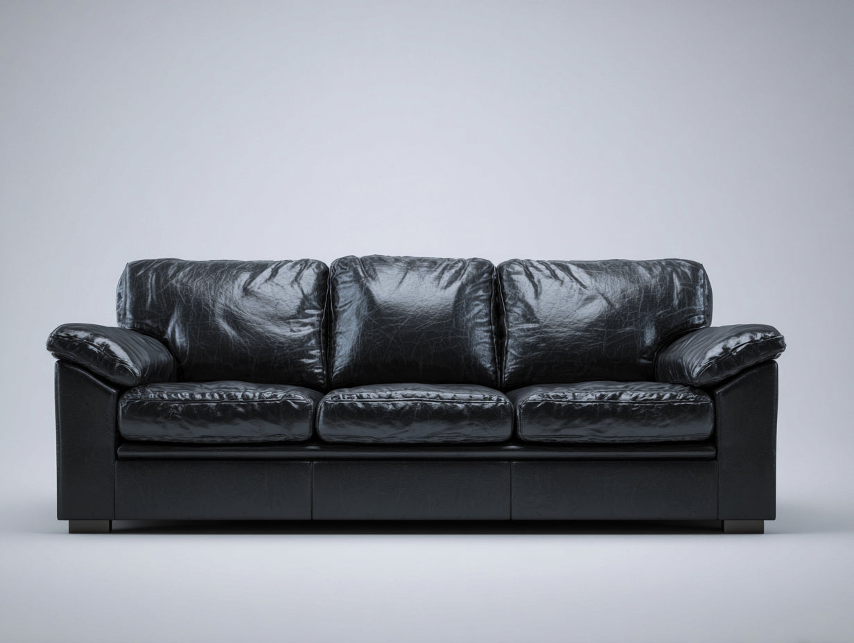 Sofás lineales de 3 plazas - cuero sintético negro 220x90x85 cm - diseño moderno para salón