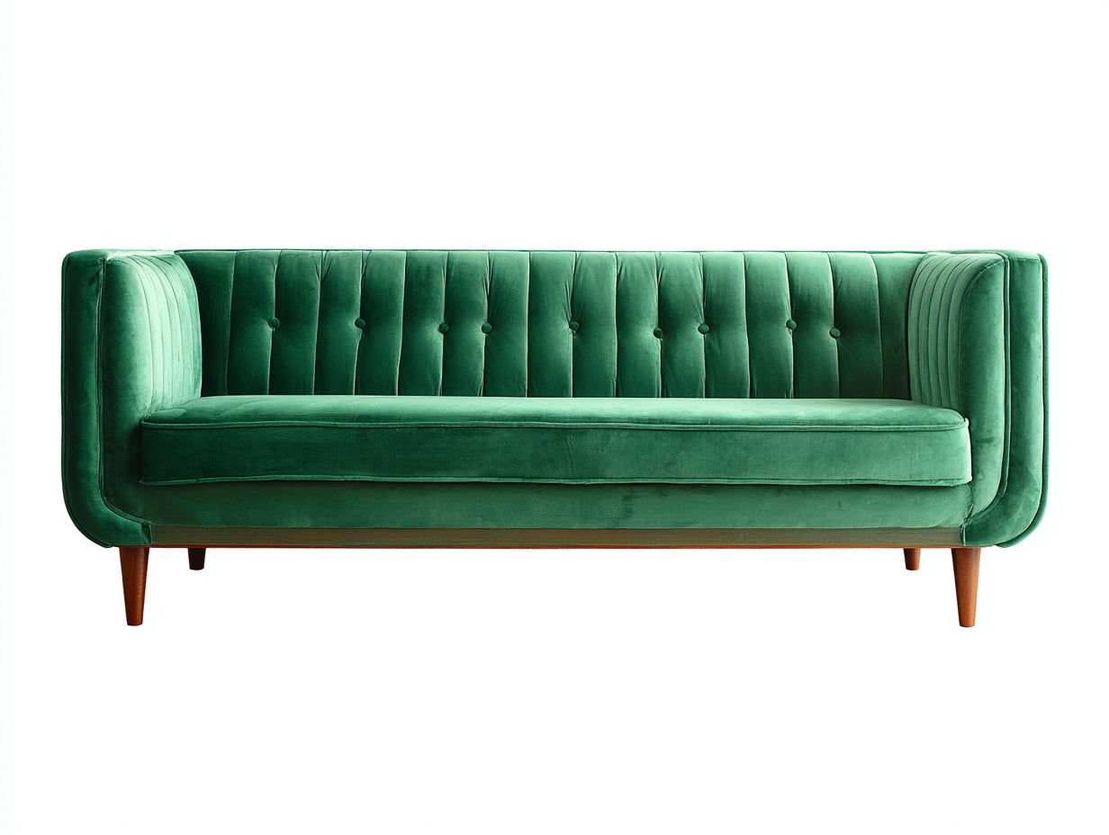 Sofás lineales 220x86x78 cm - terciopelo verde para salón - diseño moderno con respaldo capitoné