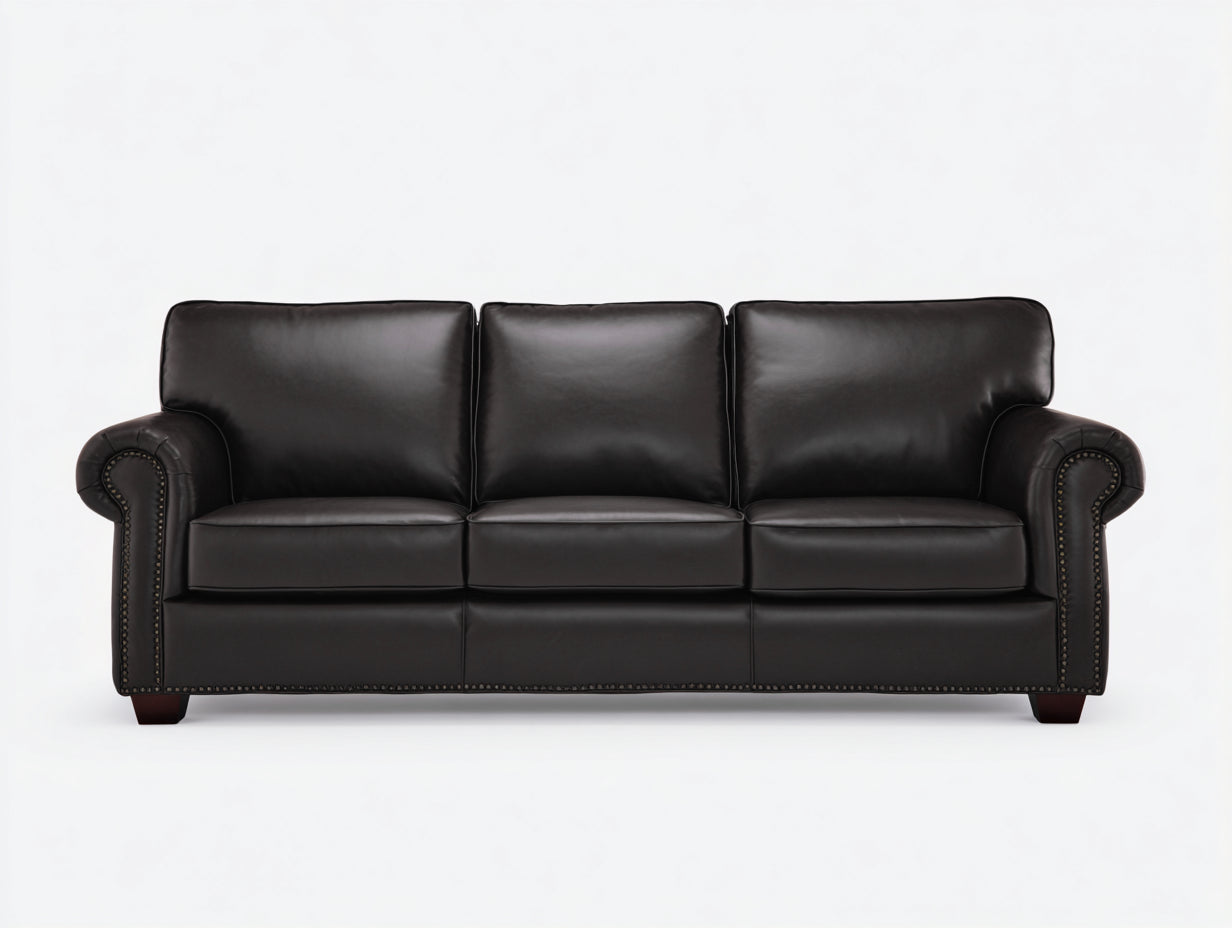 Sofás 3 plazas de piel sintética 218x90x82 cm - marrón oscuro - diseño clásico para salón