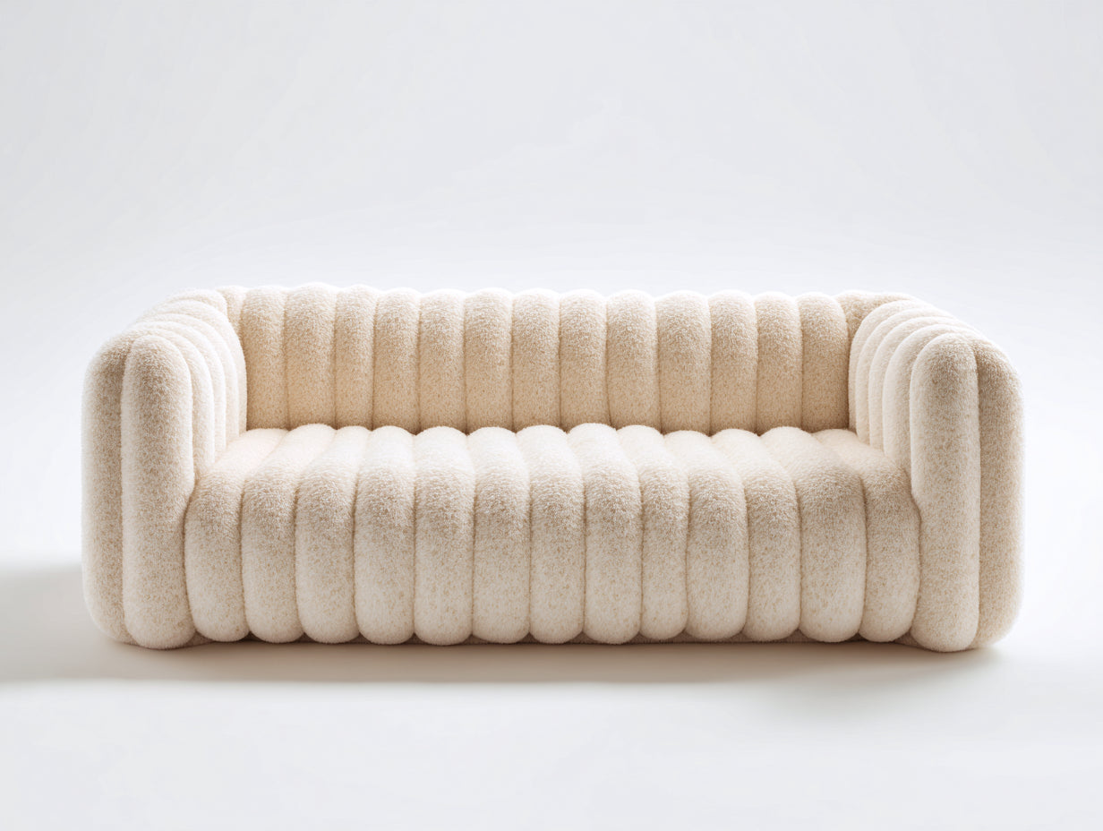 Sofás 2 plazas Sofá 2 plazas bouclé 168x84x76 cm Blanco crema moderno - Diseño acanalado