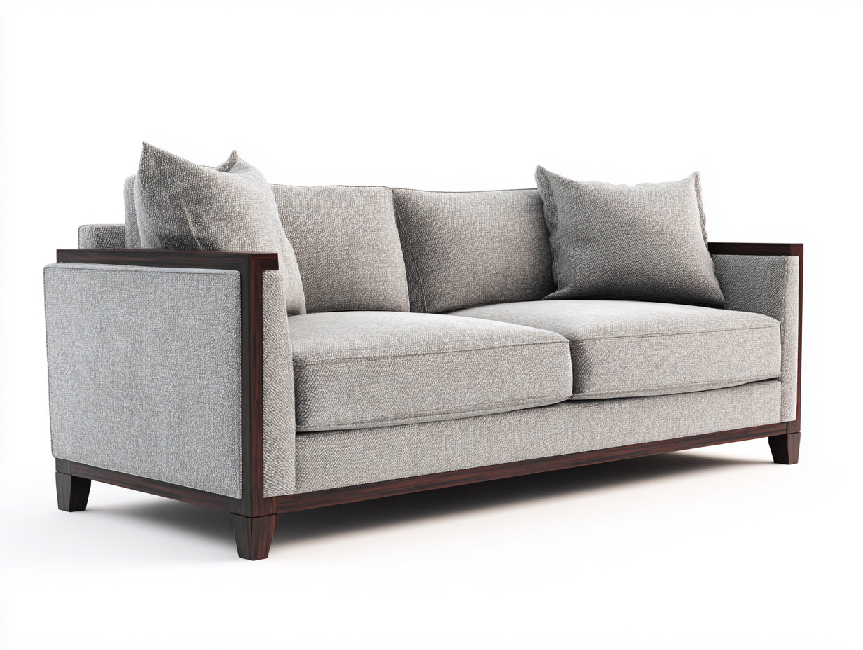 Sofá lineal de tela y madera 220x94x82 cm - beige y marrón - diseño moderno de 3 plazas