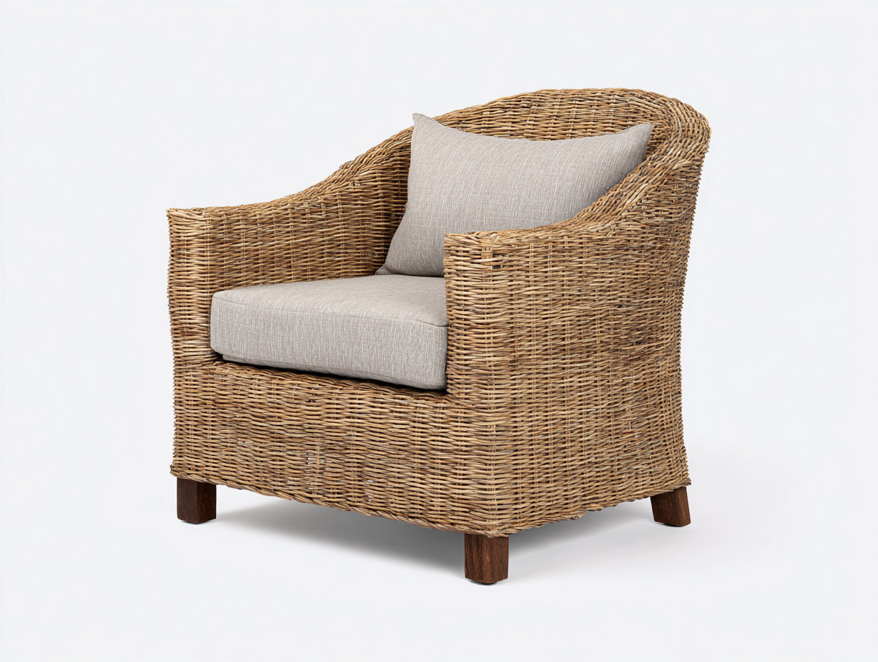 Sillones de ratán 91x85x79 cm - beige - asiento tapizado para jardín
