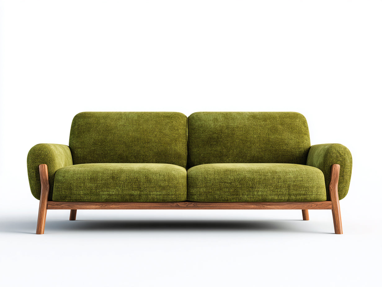 Sofá lineal de tela 200x90x82 cm - verde y marrón - diseño moderno de 2 plazas