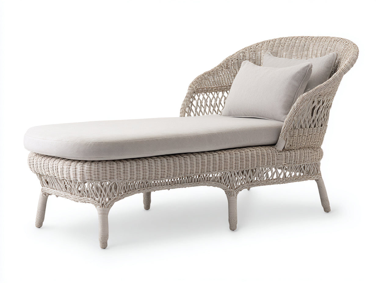 Tumbonas de ratán 175x75x92 cm - beige-crema - respaldo curvo con cojín acolchado