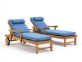 Tumbonas de madera maciza 202x72x84 cm - madera natural-azul-negro - respaldo reclinable con reposabrazos