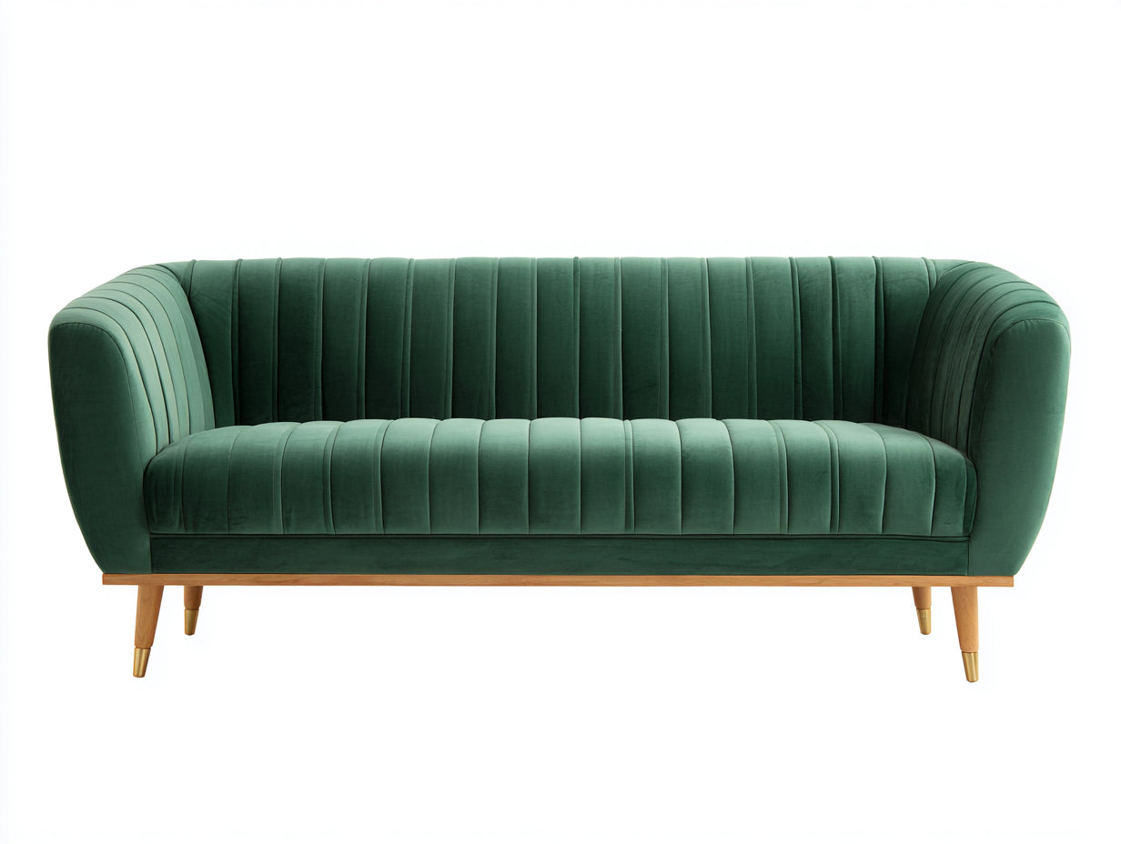 Sofás lineales de terciopelo 198x86x82 cm - verde-madera natural - diseño moderno