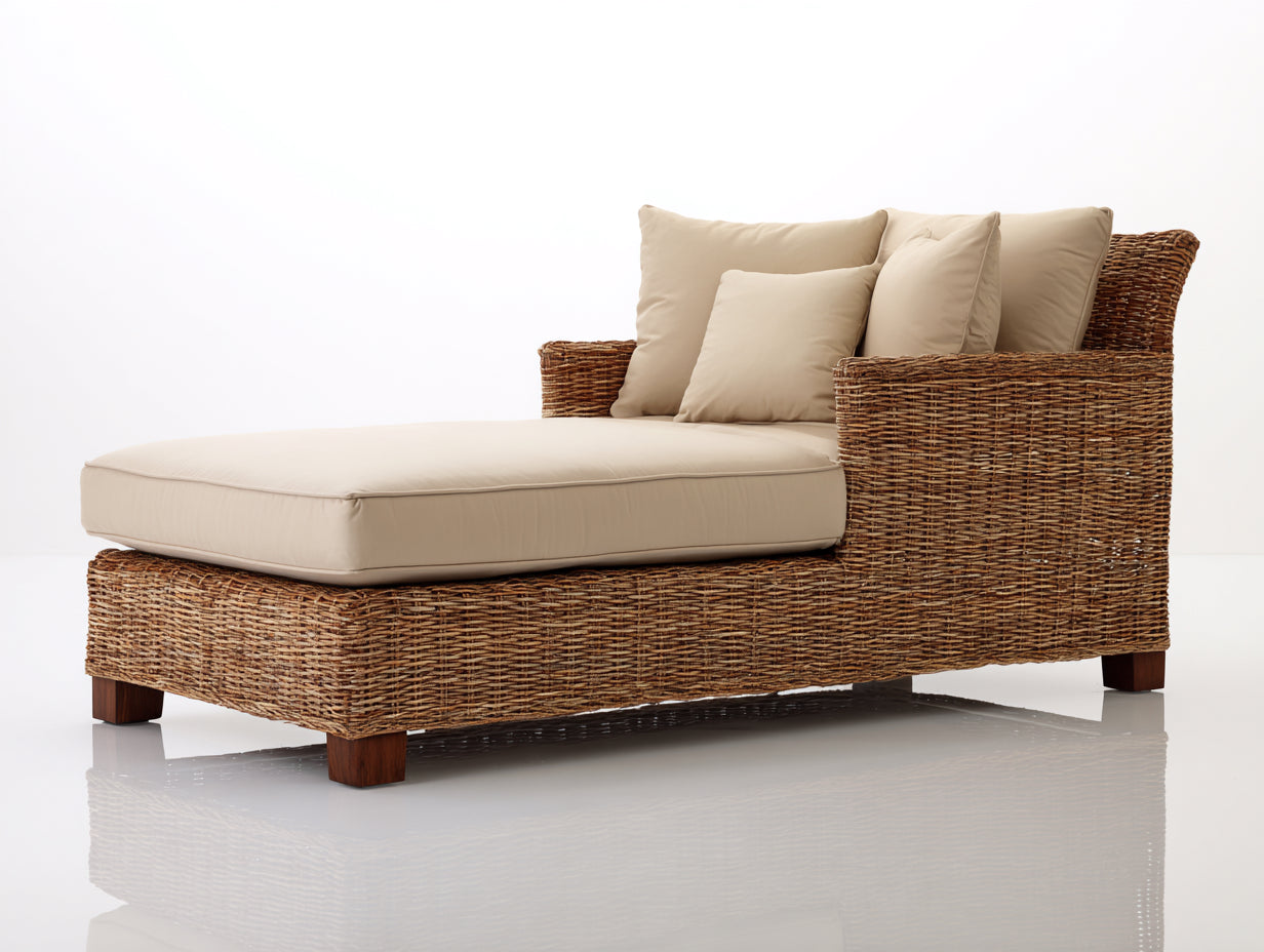 Tumbonas de jardín de ratán 205x86x82 cm - marrón-beige - diseño moderno con reposabrazos