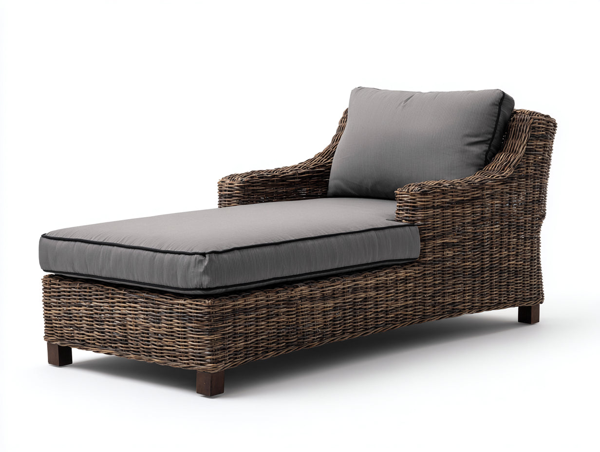 Tumbonas de ratán sintético trenzado 175x82x88 cm marrón oscuro-gris para jardín diseño envolvente