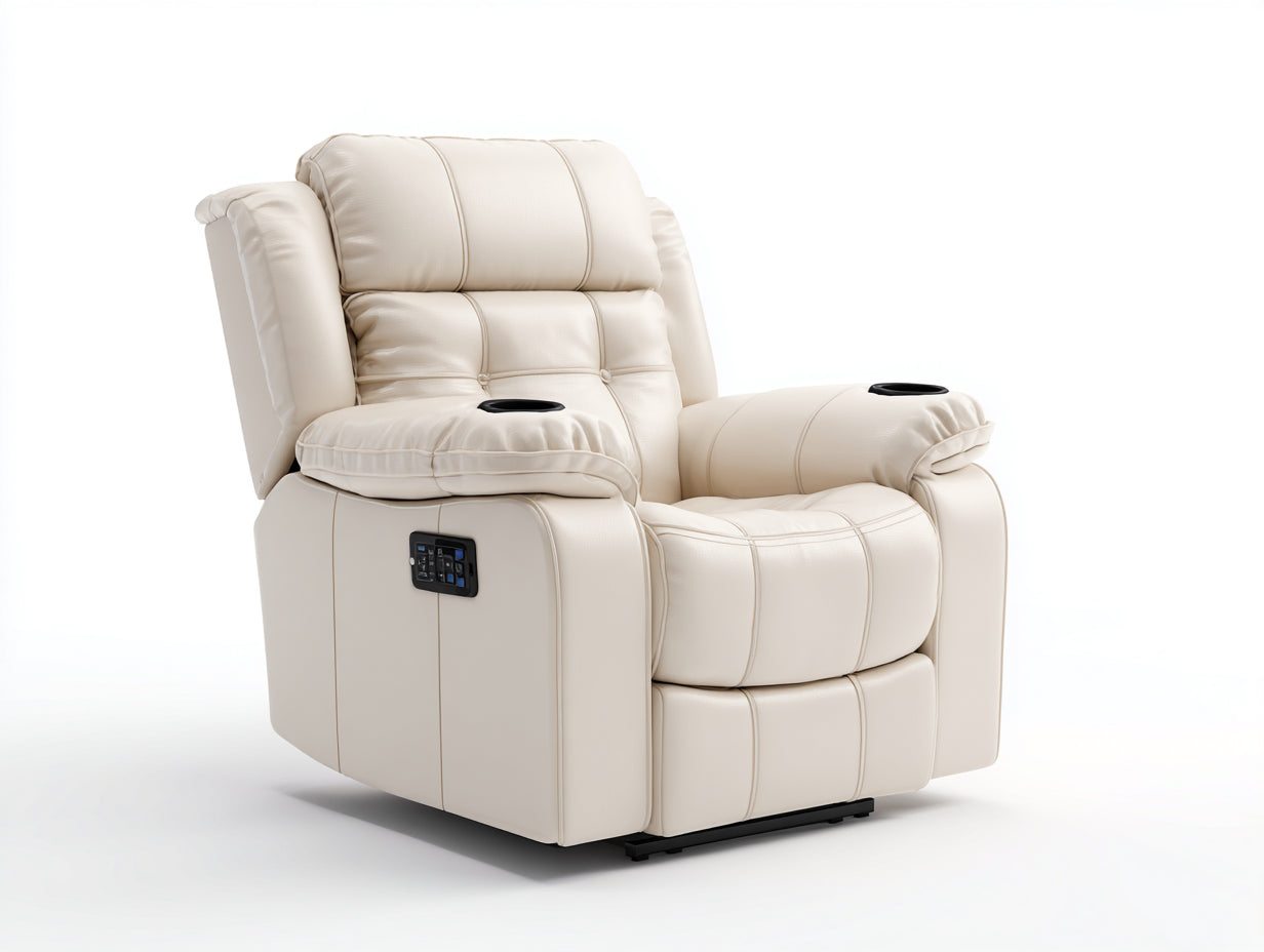 Sillones reclinables tapizados 96x98x105 cm - crema - portavasos y panel de control para salón