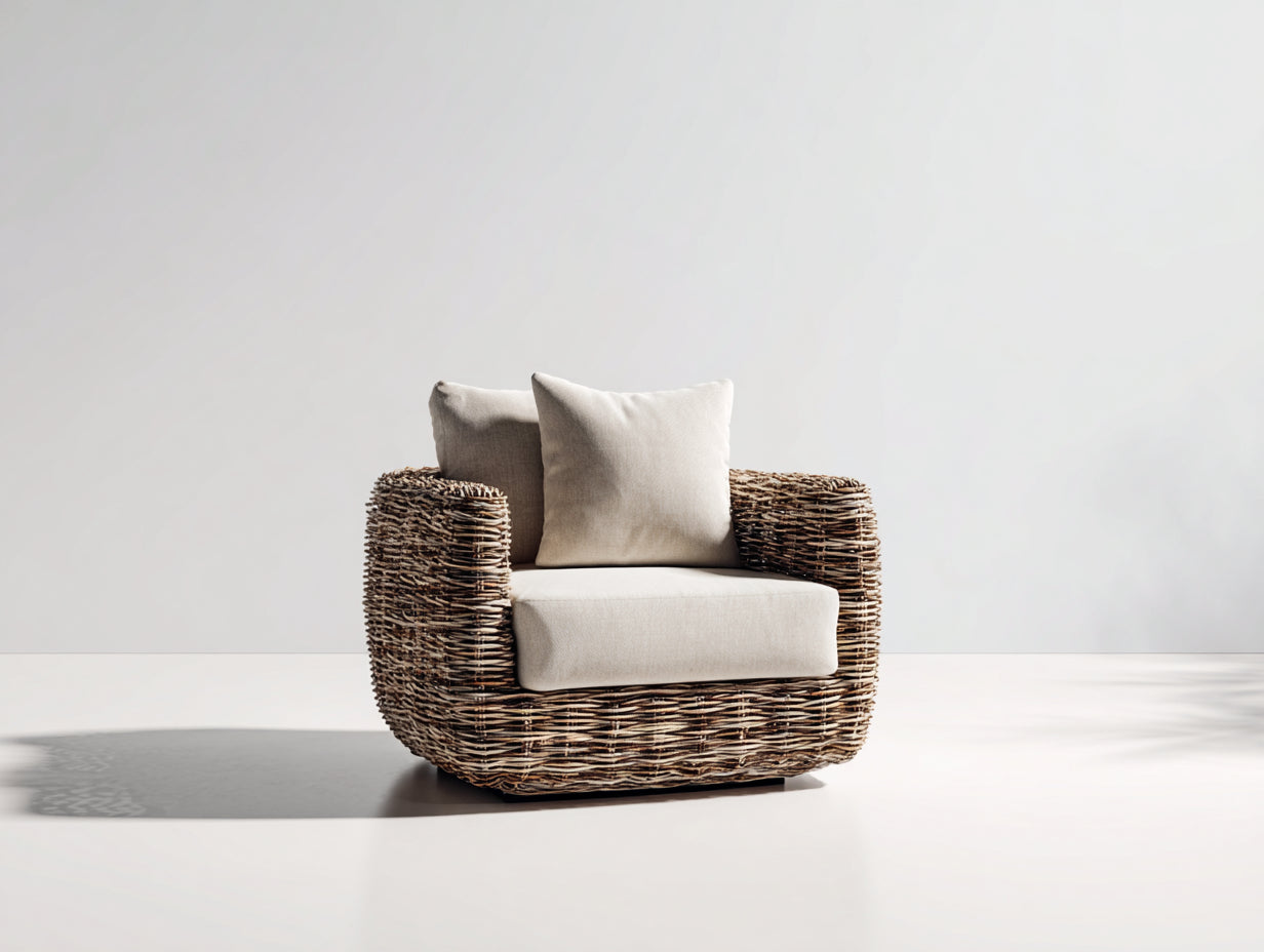 Sillón de ratán tejido 100x90x78 cm - ratán natural - diseño bajo lounge