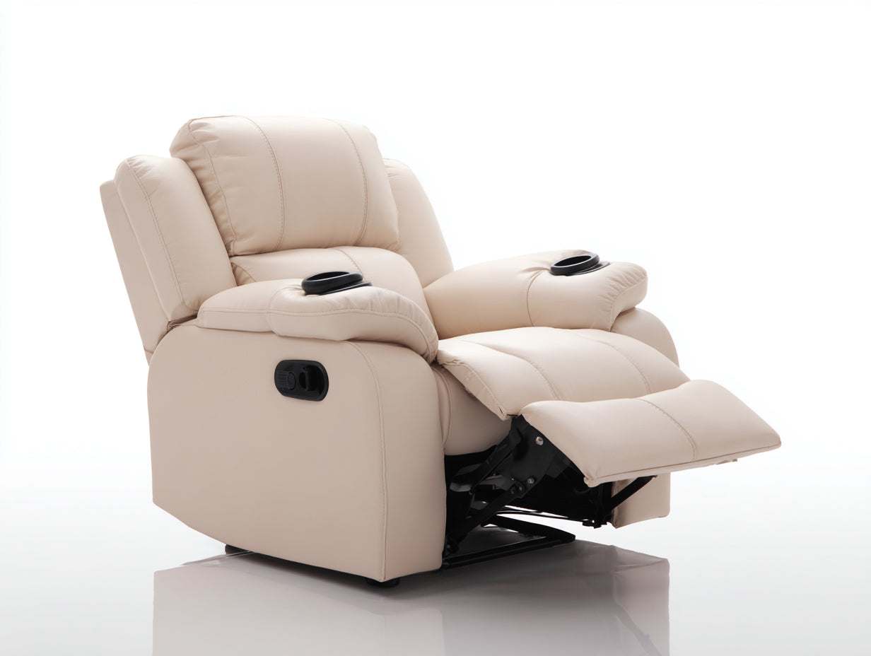Sillón reclinable tapizado 97x94x105 cm - crema y negro - con reposapiés extensible