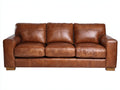 Sofás 3 plazas 222x88x84 cm - tapizado marrón efecto cuero y base de madera - diseño clásico