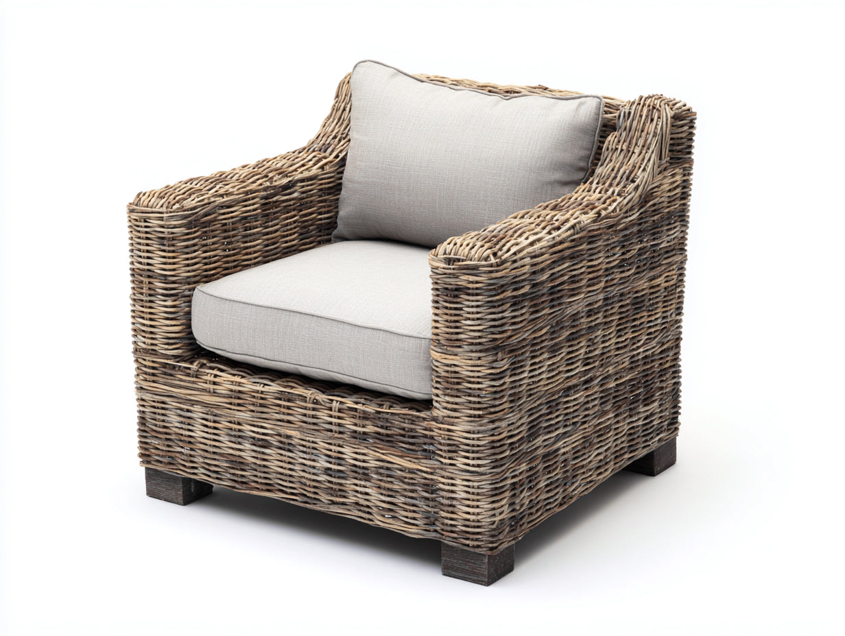 Sillones de ratán 86x80x78 cm - natural beige y marrón - diseño trenzado con cojines