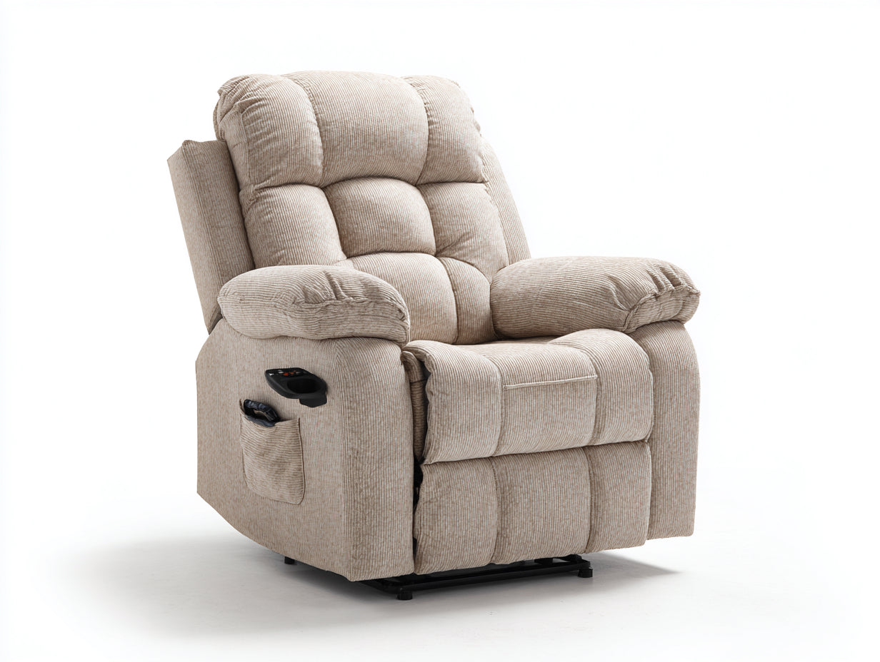 Sillones reclinables eléctricos tapizados en tejido acanalado beige claro 98x94x108 cm para salón con mando y bolsillo lateral estilo moderno